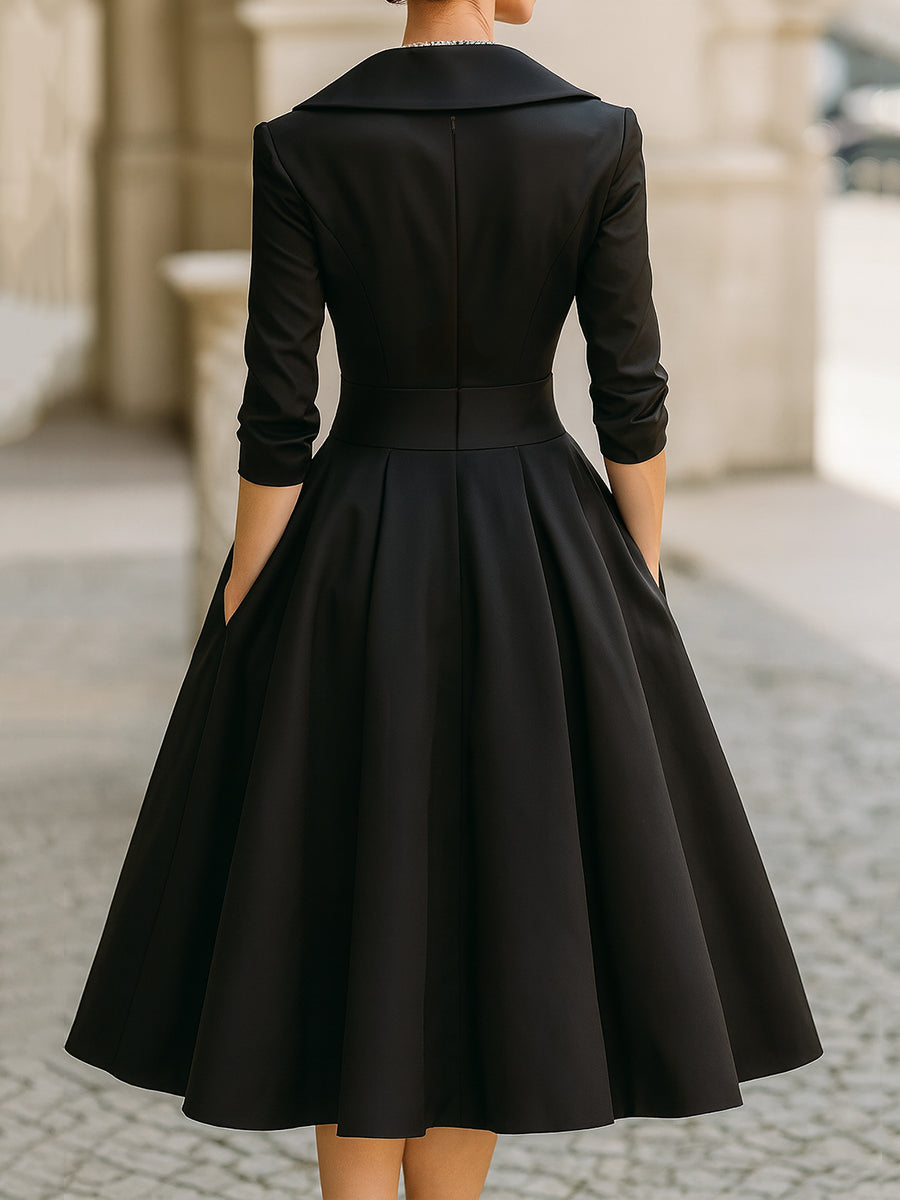 Abito Midi Donna Plissettato Stile Vintage Taglio a Trapezio