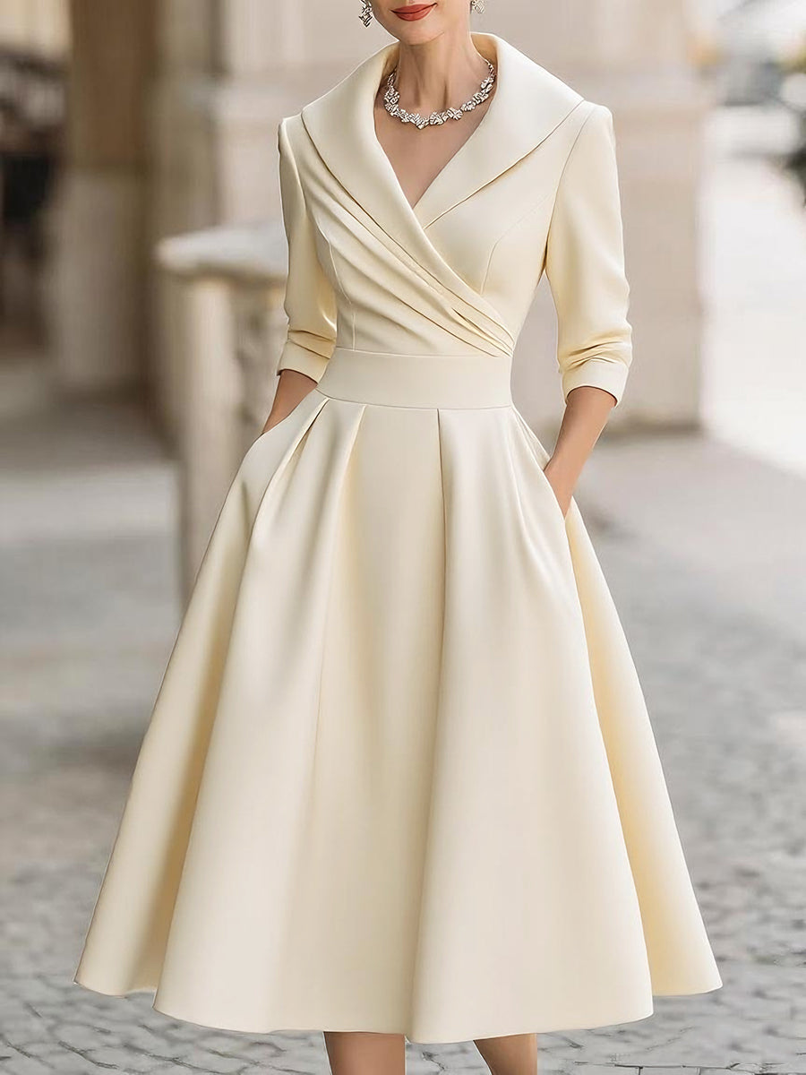 Abito Midi Donna Plissettato Stile Vintage Taglio a Trapezio