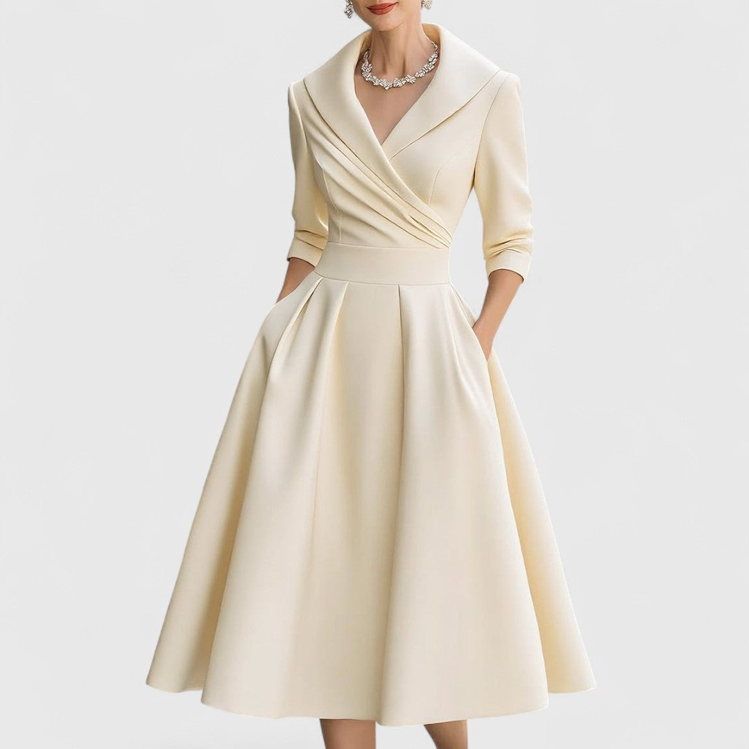 Abito Midi Donna con Corpetto Incrociato Scollo a V