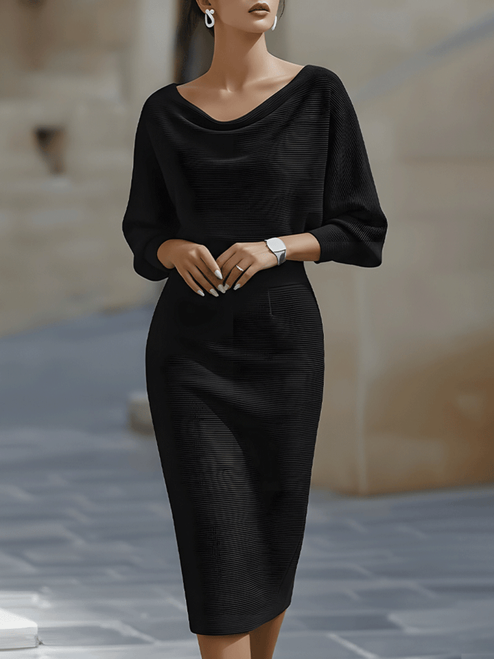 Abito Midi Donna Maniche a Pipistrello Drappeggiate