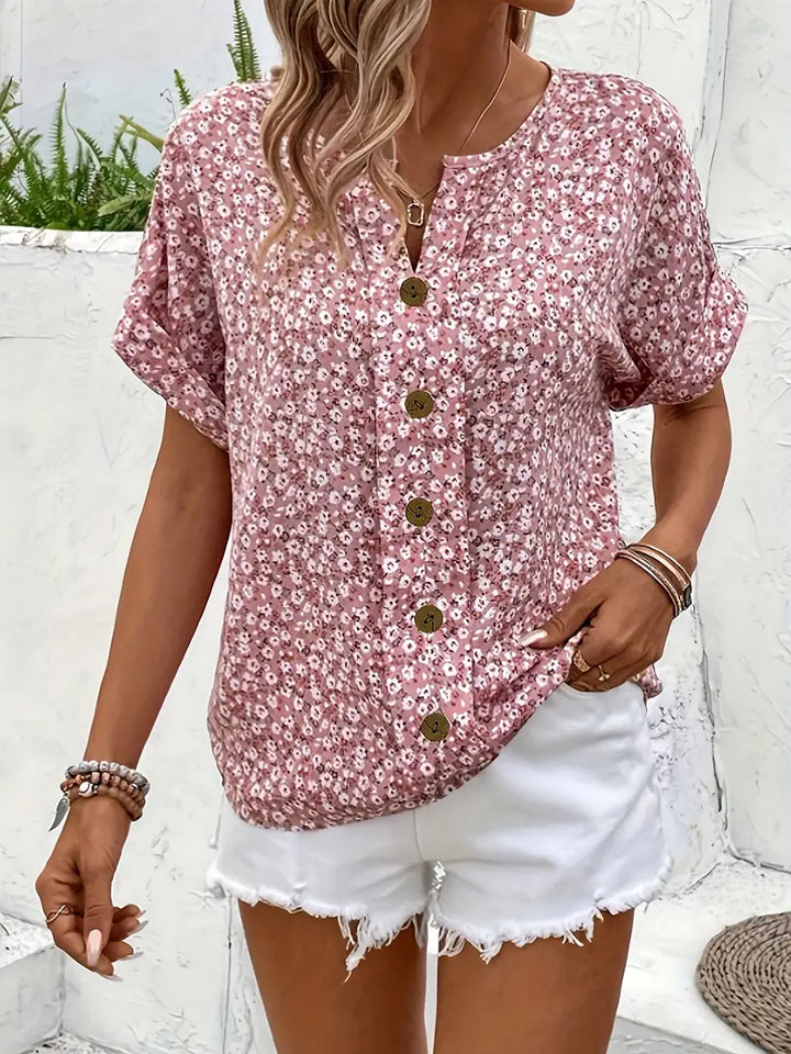 T-shirt Donna in Cotone Stampa Floreale Vestibilità Classica