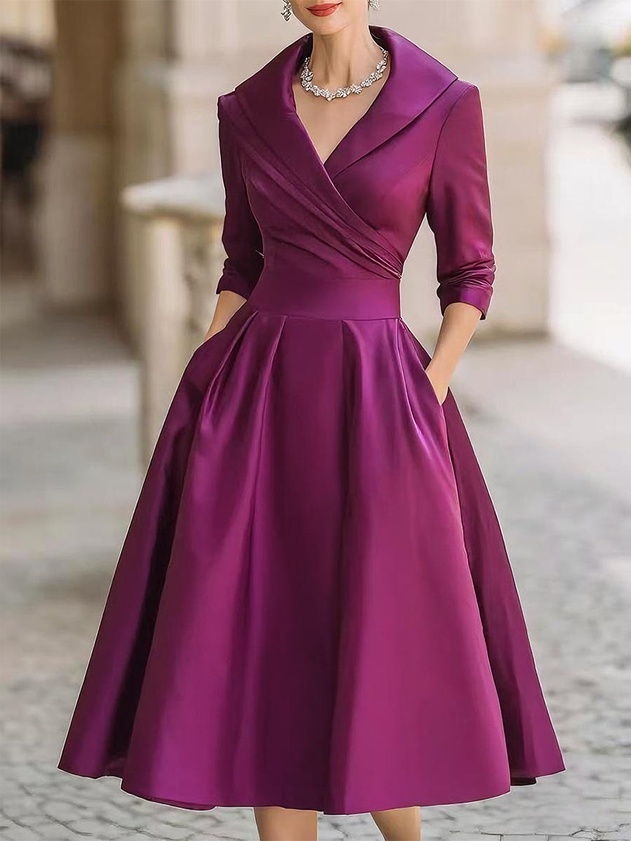 Abito Midi Donna Plissettato Stile Vintage Taglio a Trapezio