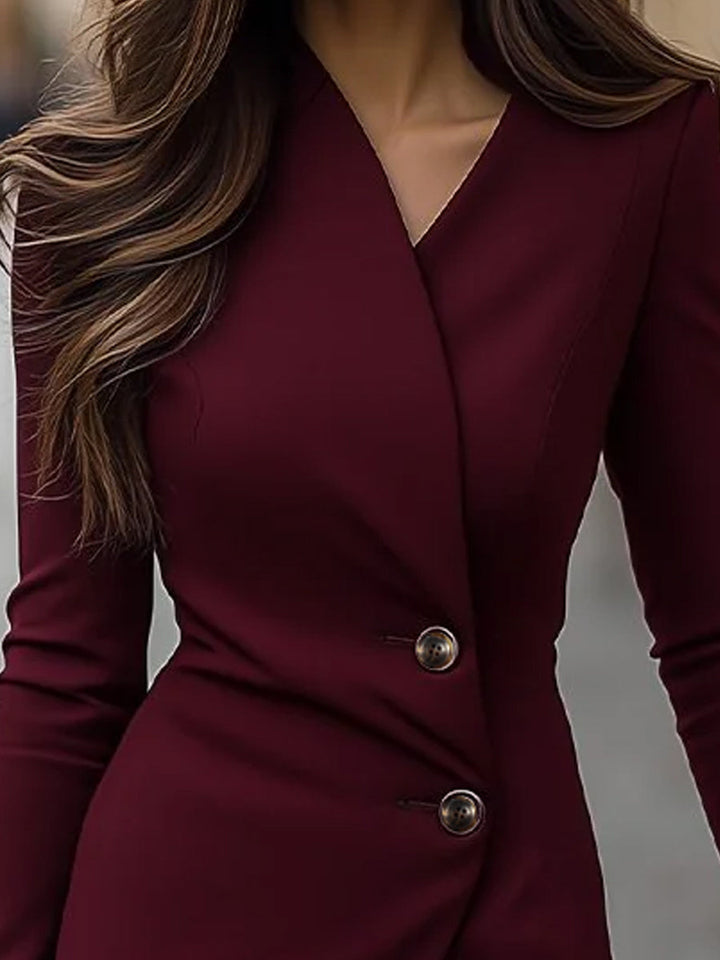 Abito Midi Donna con Spacco e Bottoni Slim