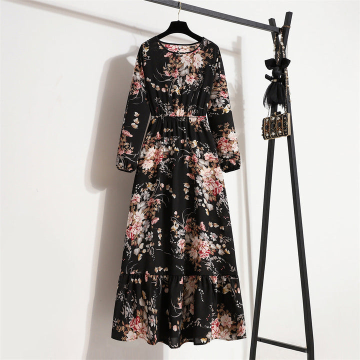 Abito Donna in Chiffon Floreale Scollo Rotondo Elegante
