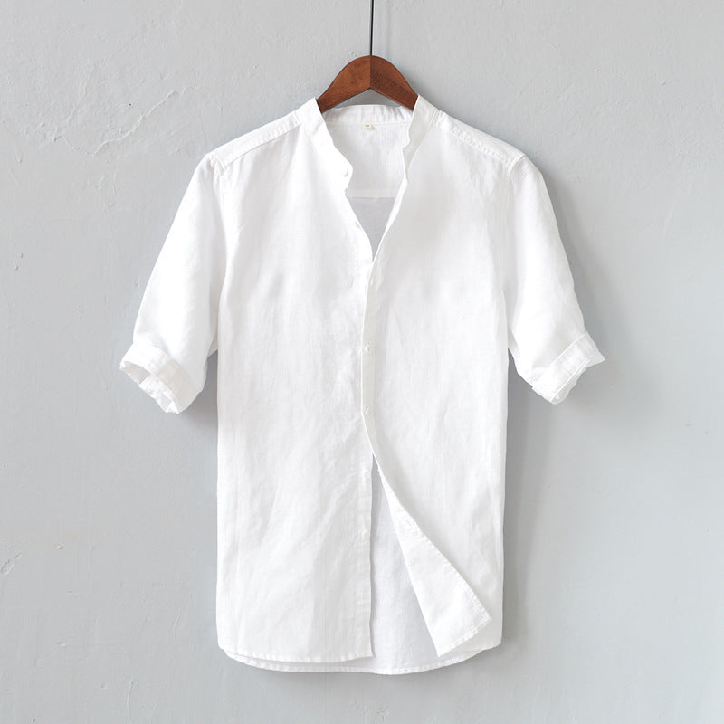 Camicia Uomo Estiva Cotone Colletto Mandarino Manica Centrale - Vesarelli