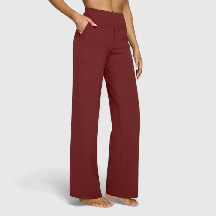 Pantaloni Donna Vita Alta Cotone Vestibilità Comoda Dritti