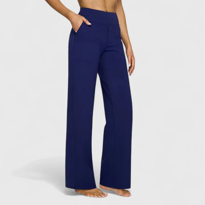 Pantaloni Donna Vita Alta Cotone Vestibilità Comoda Dritti