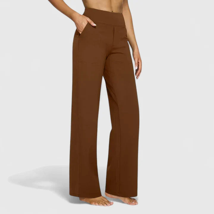 Pantaloni Donna Vita Alta Cotone Vestibilità Comoda Dritti