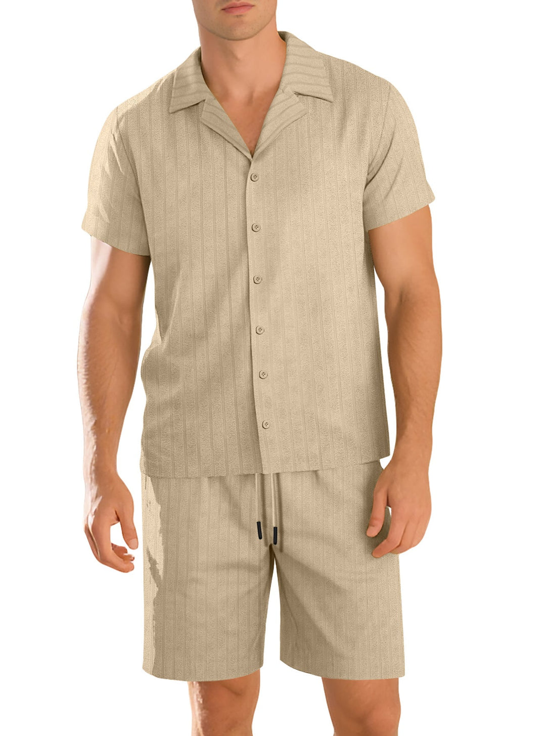 Completo Uomo Camicia Cotone Manica Corta Pantaloni Casual Resistente