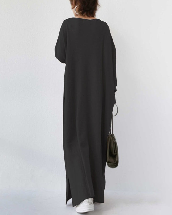 Abito Lungo Donna Casual Maniche Lunghe Vestibilità Ampia