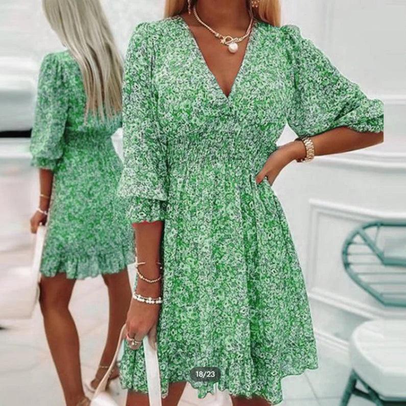 Abito Donna Floreale Cotone Stile Casual Manica Corta