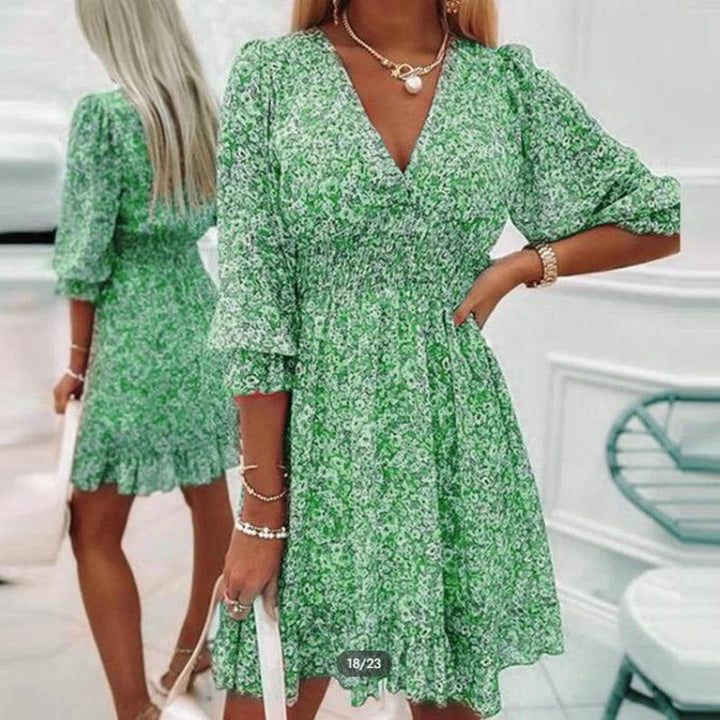 Abito Donna Floreale Cotone Stile Casual Manica Corta
