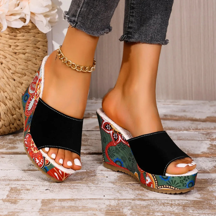 Sandali Donna in Velluto Zeppa Comoda Stile Boheme Estivo