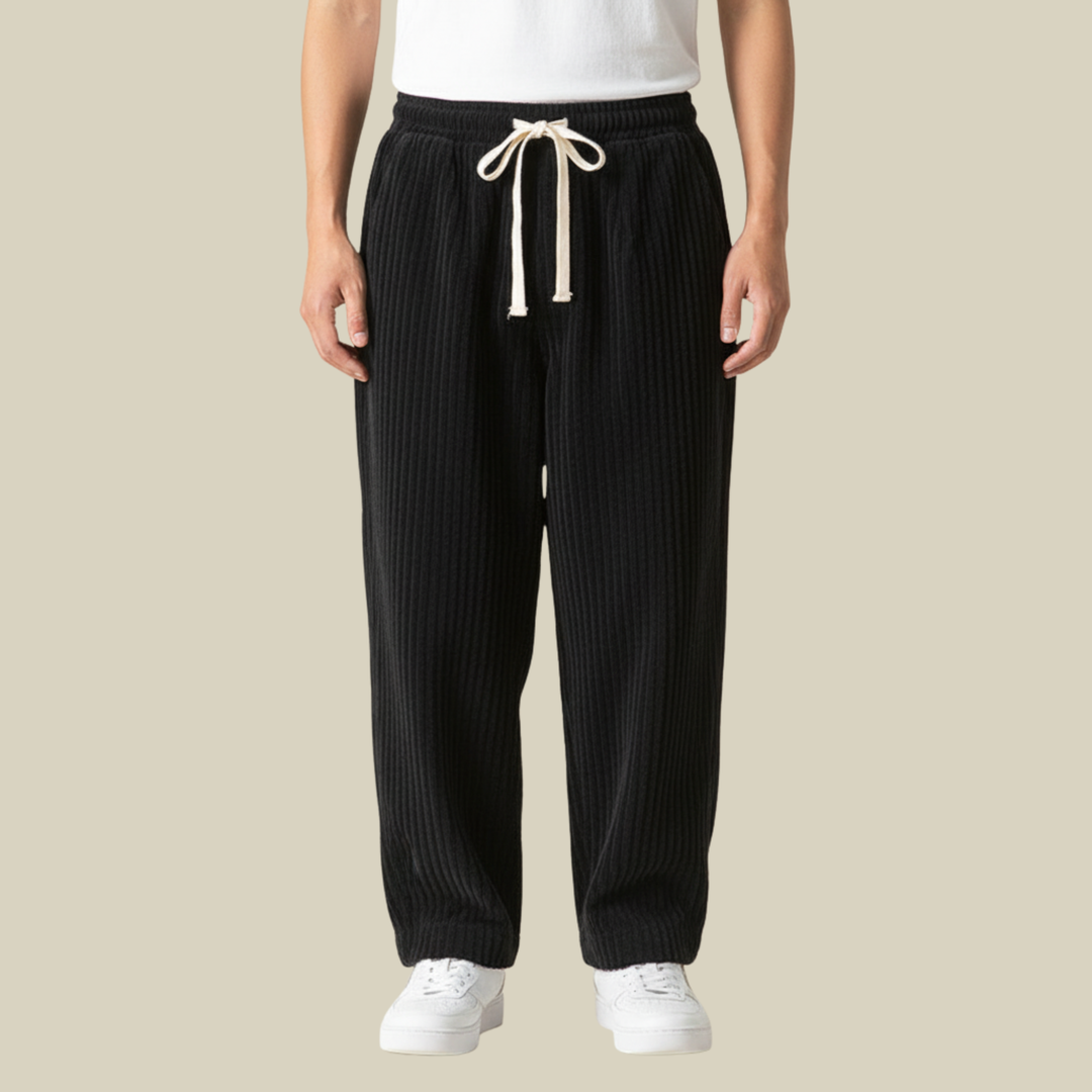 Pantaloni Uomo in Velluto a Coste Comodi Vita Elastica con Tasche