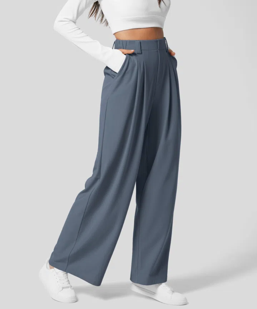 Pantaloni Donna Eleganti Vita Alta Tessuto Elastico - Vesarelli