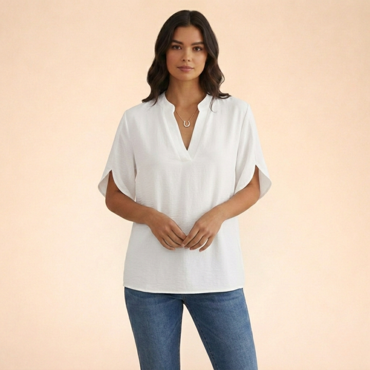 Camicetta Donna Elegante Scollo a V Manica Lunga