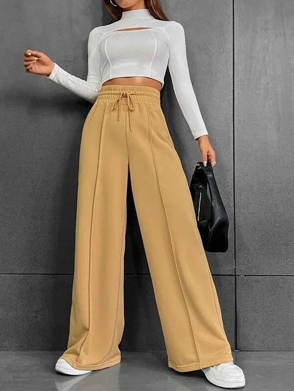 Pantaloni Donna Leggeri Vita Alta Vestibilità Comoda Ampia