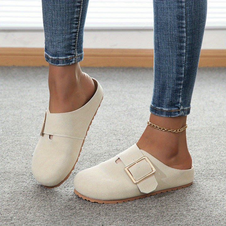 Mules Donna Tessuto Confortevole Cinturino Fibbie Morbida Soletta