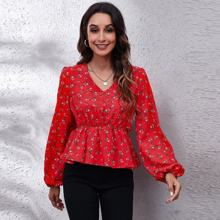 Blusa Donna Leggera Tessuto Stampato Manica Lunga