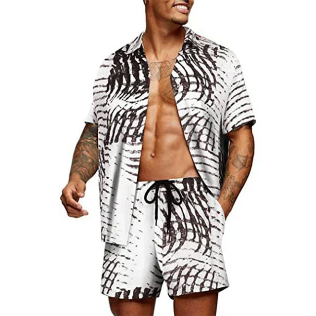 Completo Uomo Camicia Estiva Cotone Abbottonatura Corta Pantaloncini - Vesarelli