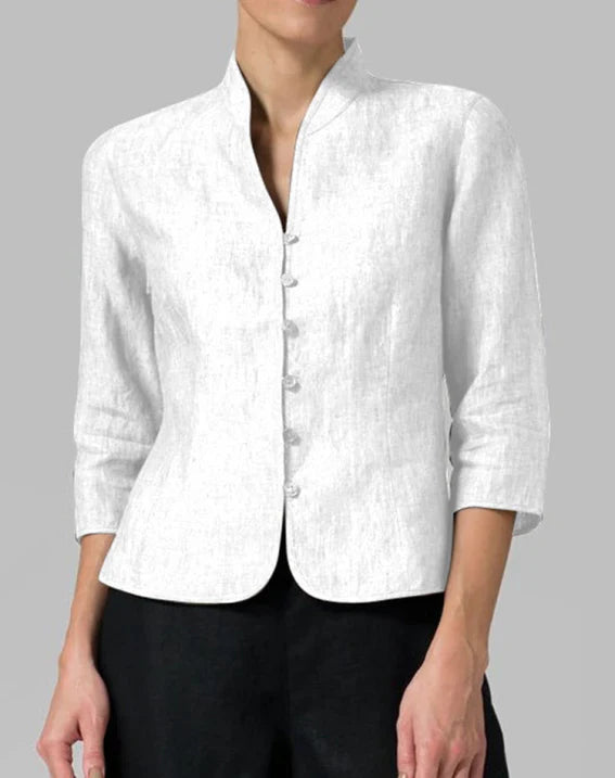 Camicetta Donna in Tessuto Leggero Colletto Alto Slim