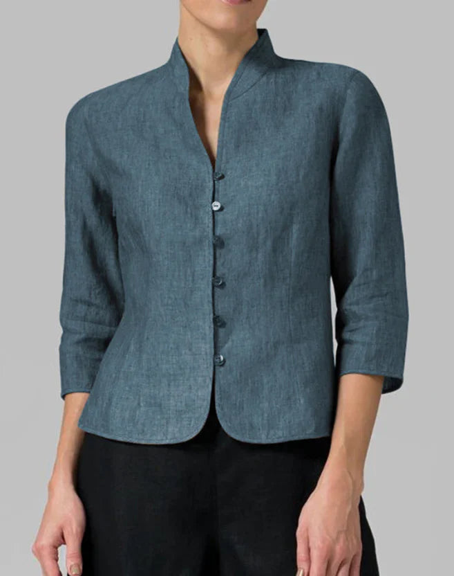 Camicetta Donna in Tessuto Leggero Colletto Alto Slim