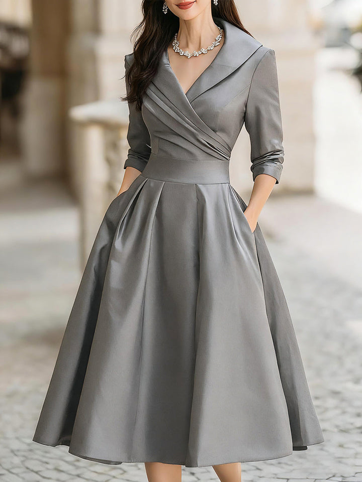 Abito Midi Donna Plissettato Stile Vintage Taglio a Trapezio