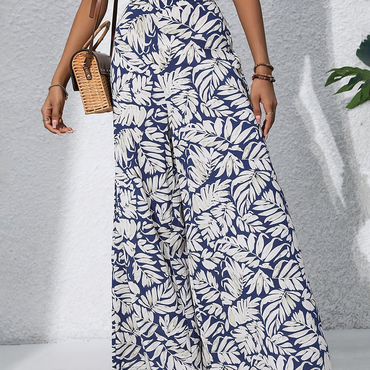 Pantaloni Donna Larga Stampa Tropicale Stile Boho Estivo