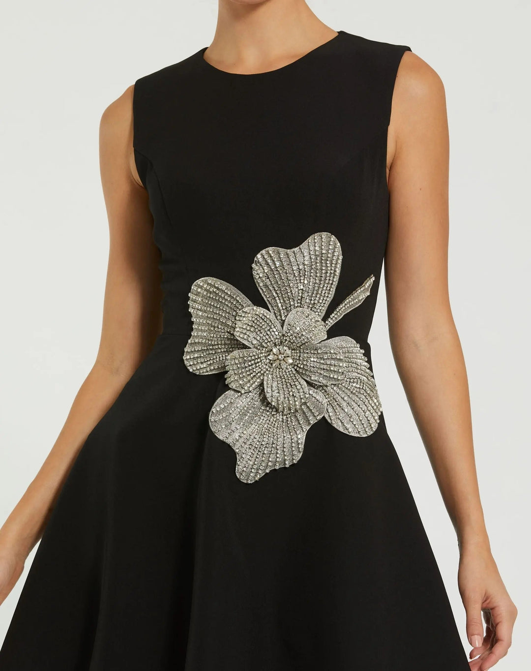 Abito Mini Donna con Strass e Decorazione a Fiore