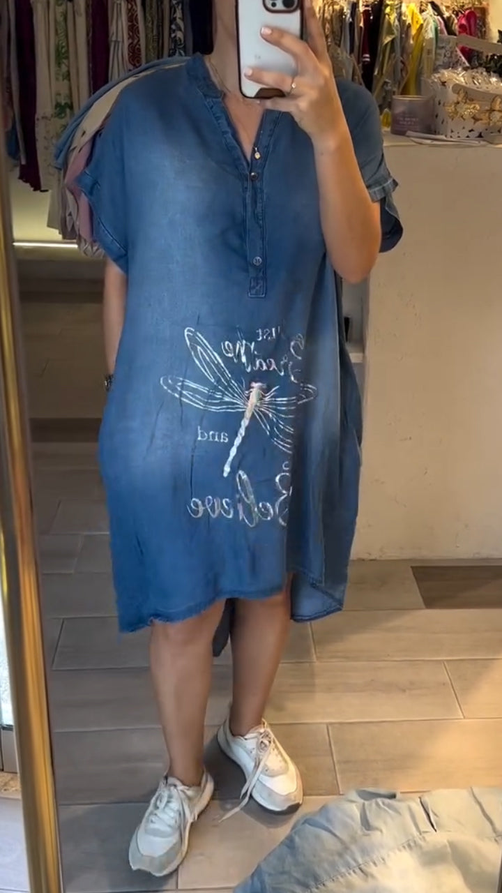 Abito Casual Donna in Denim Scollo a V Bottoni