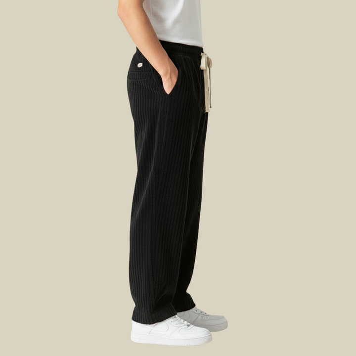 Pantaloni Uomo in Velluto a Coste Comodi Vita Elastica con Tasche