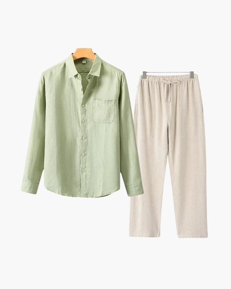 Set Coordinato Uomo in Lino Manica Lunga Comfort e Stile Pulito
