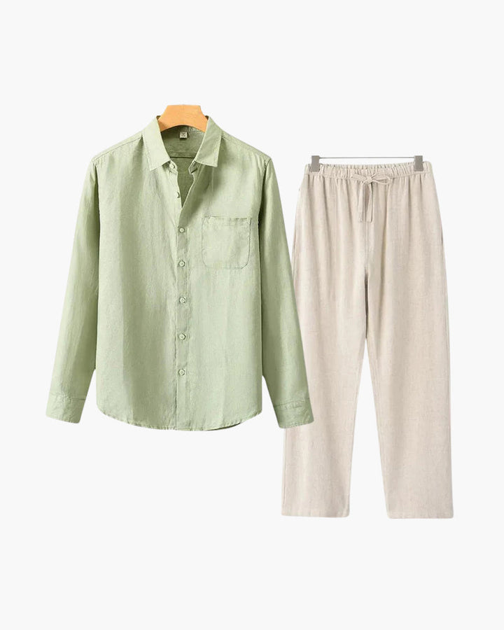 Set Coordinato Uomo in Lino Manica Lunga Comfort e Stile Pulito
