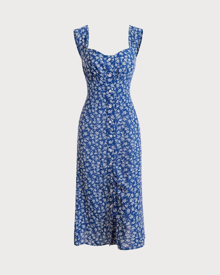 Abito Midi Donna Tessuto Floreale Scollo a Cuore