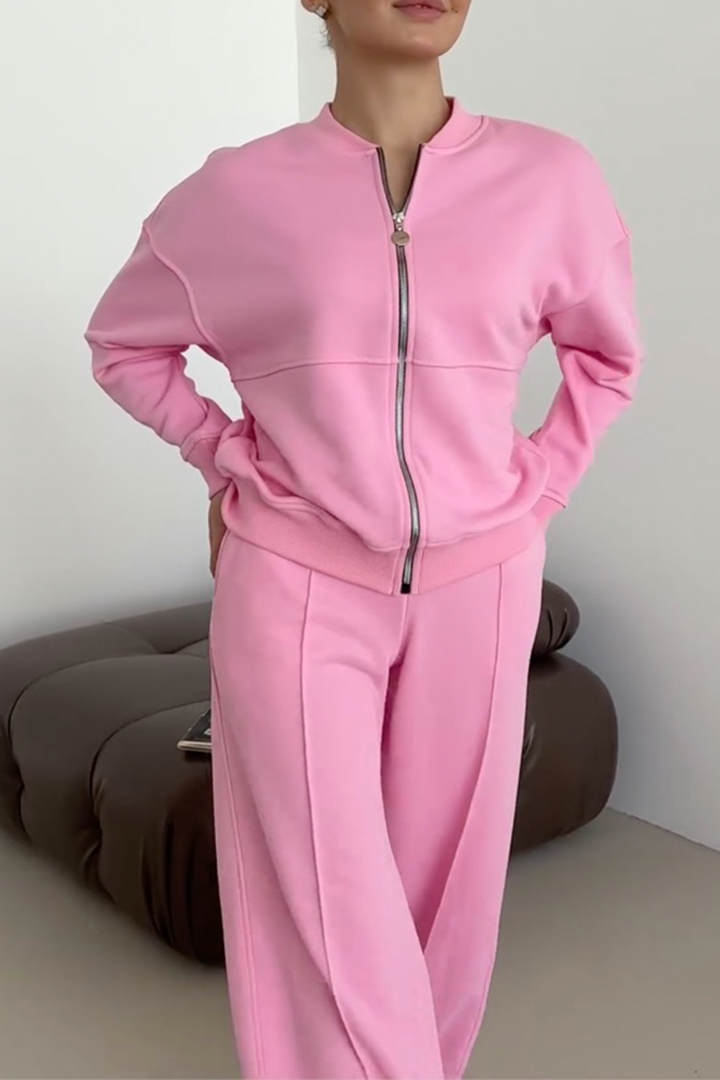 Completo Donna Felpa Oversize con Zip e Pantaloni Jogging Casual