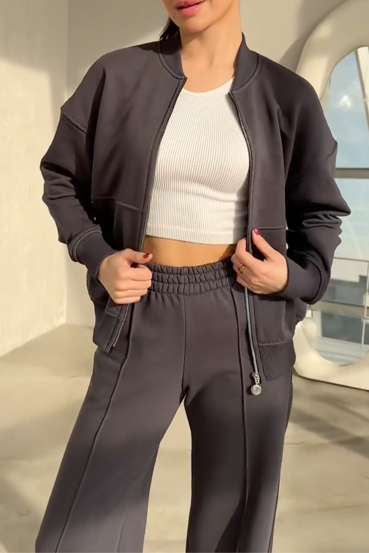 Completo Donna Felpa Oversize con Zip e Pantaloni Jogging Casual