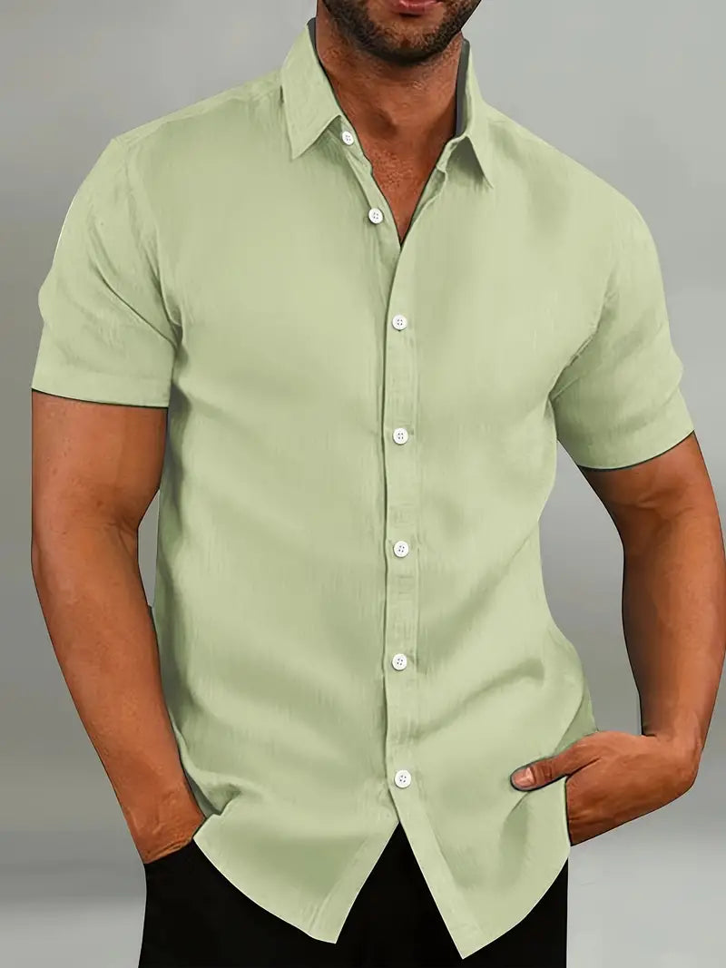 Camicia Uomo Maniche Corte Leggera Tessuto Traspirante Casual