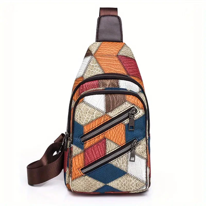 Borsa a Tracolla Donna in Pelle Rilievo Design Color Block - Vesarelli