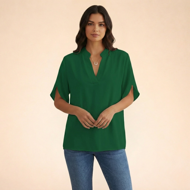 Camicetta Donna Elegante Scollo a V Manica Lunga