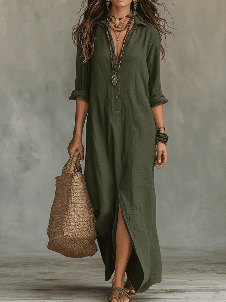Abito Maxi Donna con Bottoni Stile Elegante