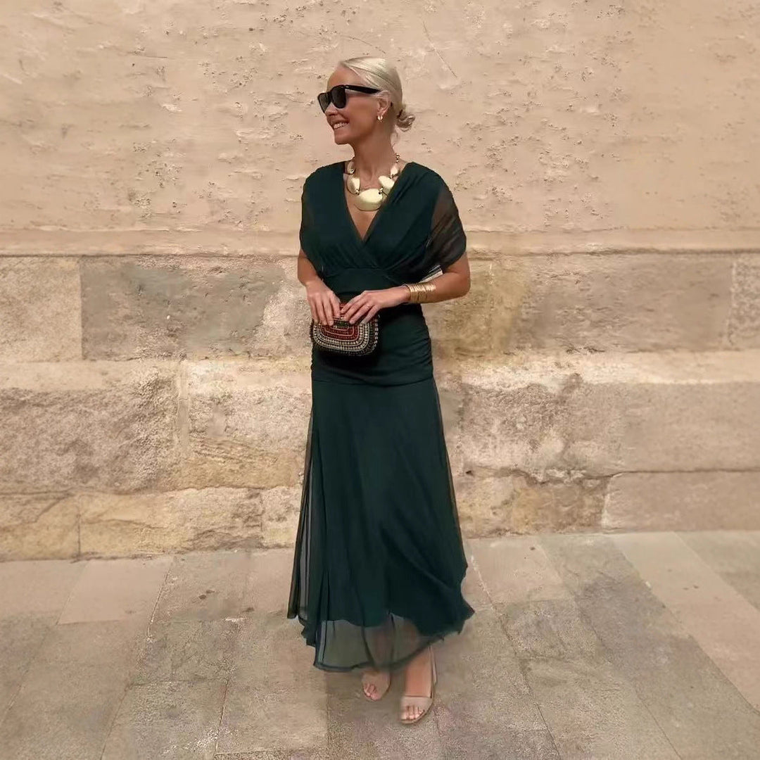 Abito Elegante Donna Maniche Trasparenti Stile Serale