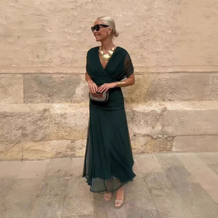 Abito Elegante Donna Maniche Trasparenti Stile Serale