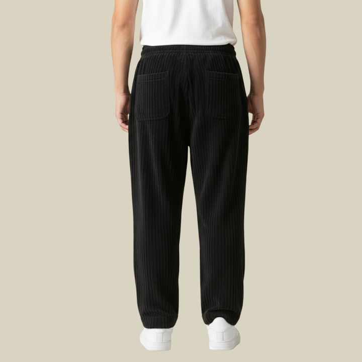 Pantaloni Uomo in Velluto a Coste Comodi Vita Elastica con Tasche