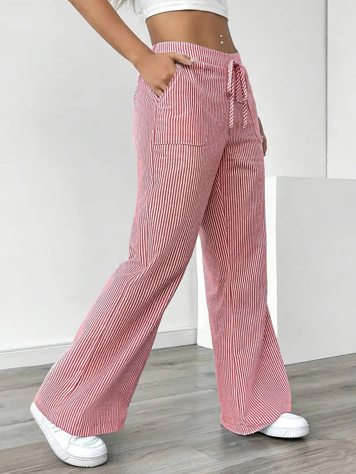 Pantaloni Donna Lino Leggeri Traspiranti Gamba Larga Tasche
