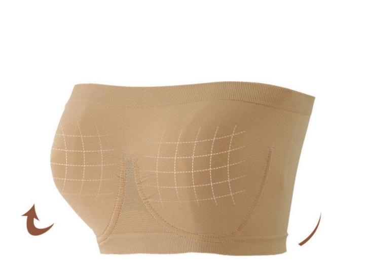 Reggiseno senza cuciture color carne, design a fascia, supporto invisibile, comfort quotidiano, ideale per abbigliamento aderente.