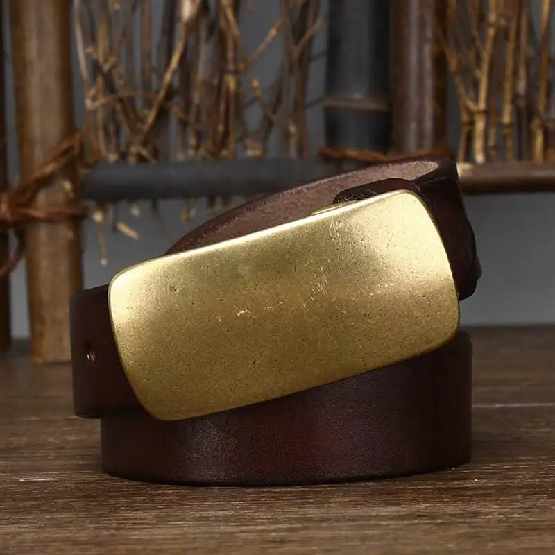 Cintura Uomo in Pelle con Fibbia in Ottone Stile Casual Elegante