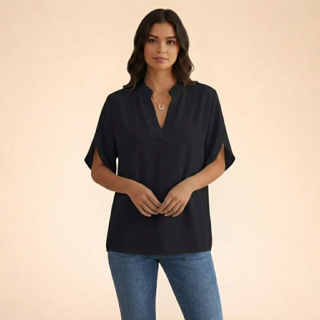 Camicetta Donna Elegante Scollo a V Manica Lunga