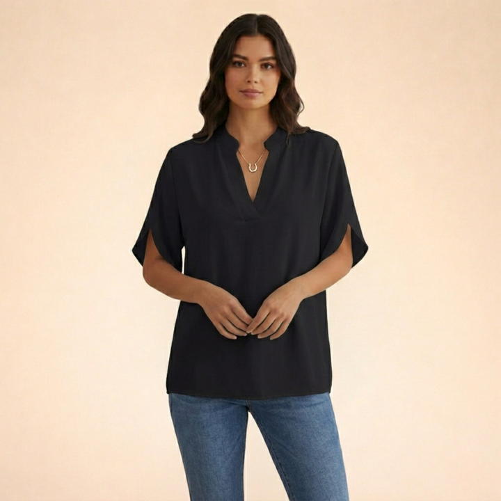 Camicetta Donna Elegante Scollo a V Manica Lunga