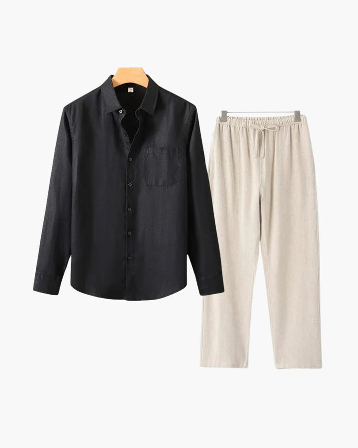 Set Coordinato Uomo in Lino Manica Lunga Comfort e Stile Pulito