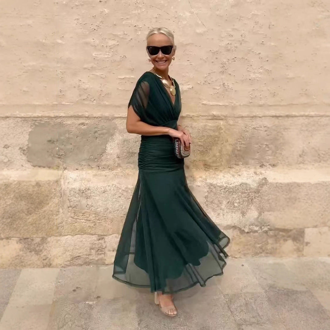 Abito Elegante Donna Maniche Trasparenti Stile Serale